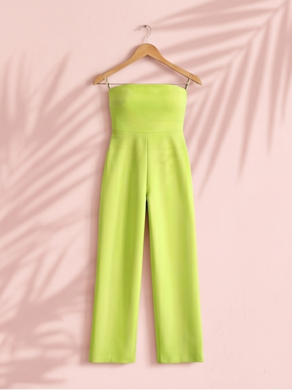 🛍️ FOREVER 21 Y2K Neon Lime Green Strapless Wide Leg Jumpsuit Jumper LARGE NWT - Picture 3 of 8